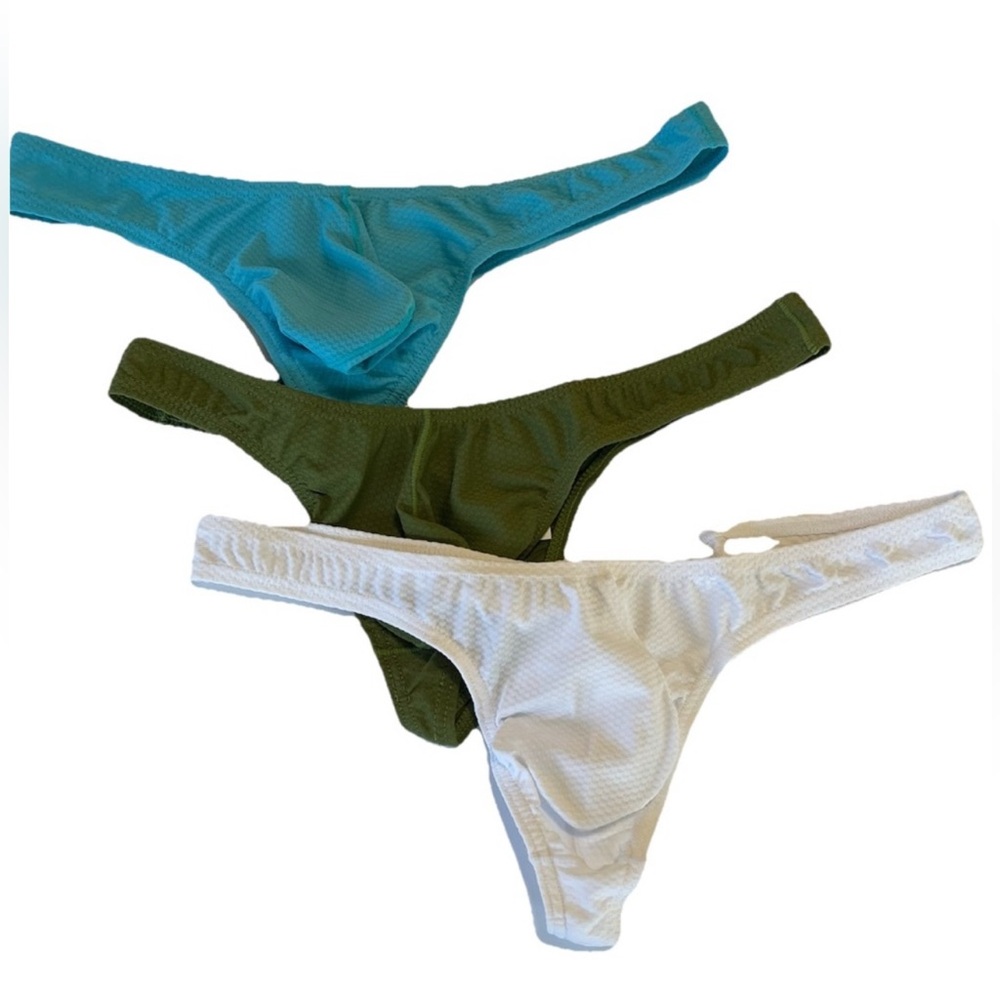 Thong G-String Men 3 Pack Blue Green White NWT Medium New in packaging